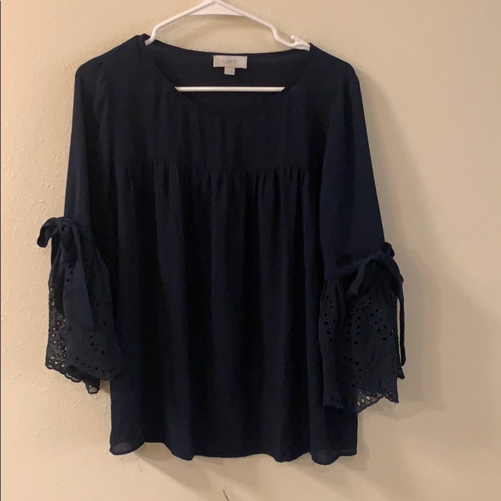 Loft navy blue blouse with bell sleeves